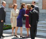 Letizia d'Espagne, le roi Juan Carlos, Nicolas Sarkozy, Carla Bruni, la reine Sofia et le prince Felipe, au Palais Zarzuela de Madrid, le 27 avril 2009 !