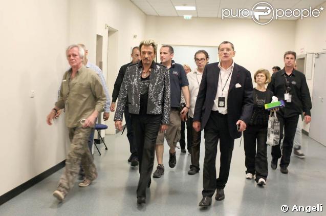 Le Tour 66 de Johnny Hallyday fait escale au Stade de France, fin mai 2009 : Jean-Claude Camus et Johnny Hallyday 