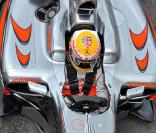 Lewis Hamilton au volant de sa McLaren, durant les essais du Grand Prix de Silverstone, en Angleterre, le 19 juin 2009 !