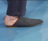 La babouche d'Isabella Rossellini sur le plateau de l'émission Porta a Porta diffusée sur Rai Uno le 5 juillet 2009