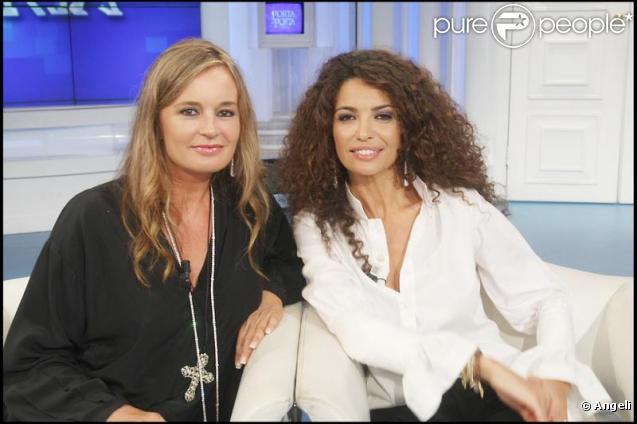 Eva Cavalli et Afef Jnifen sur le plateau de l'émission Porta a Porta diffusée sur Rai Uno le 5 juillet 2009
