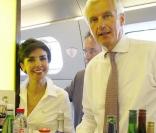 Rachida Dati et Michel Barnier dans le train menant à Strasbourg le 13 juillet 2009