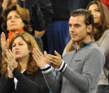 Gavin Rossdale et Mirka Vavrinec - épouse de Roger Federer - au match disputé entre Roger Federer et Robin Söderling à l'US Open le 9 septembre 2009