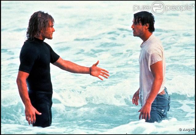 Patrick Swayze sur le tournage de Point Break en 1991 avec Keanu Reeves