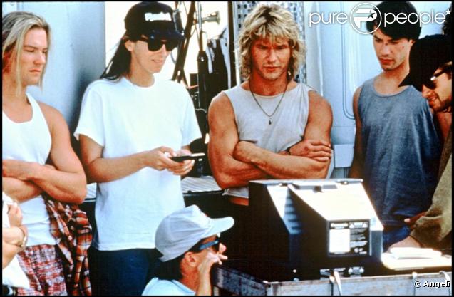 Patrick Swayze sur le tournage de Point Break en 1991 avec Keanu Reeves