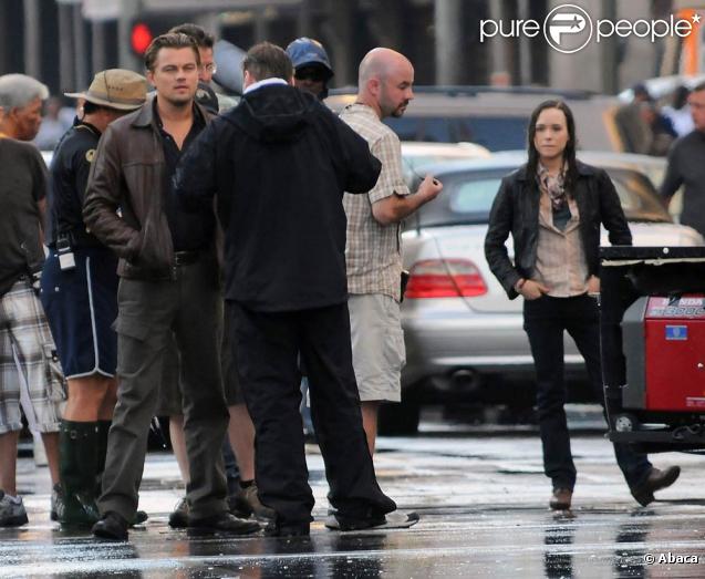 Leonardo DiCaprio et Ellen Page sur le tournage d' Inception , de Christopher Nolan, en septembre 2009, à Los Angeles !