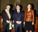 Rania de Jordanie et son époux, le roi Abdullah II, en visite officielle à Rome. Ils rencontrent Gianni Alemanno, maire de la capitale Italienne, sa femme Isabella Rauti. 21/10/09
