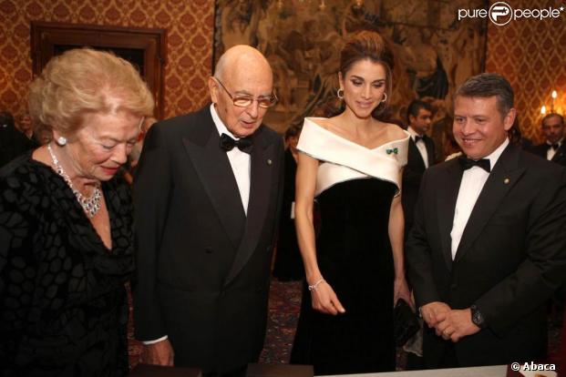 Rania de Jordanie et son époux Abdullah II sont conviés à un dîner par le président de la République Giorgio Napolitano. 20/10/09 