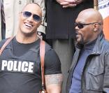 Samuel L. Jackson et Dwayne Johnson sur le tournage de la comédie  The other guys , d'Adam McKay, à New York, le 25 octobre 2009 !