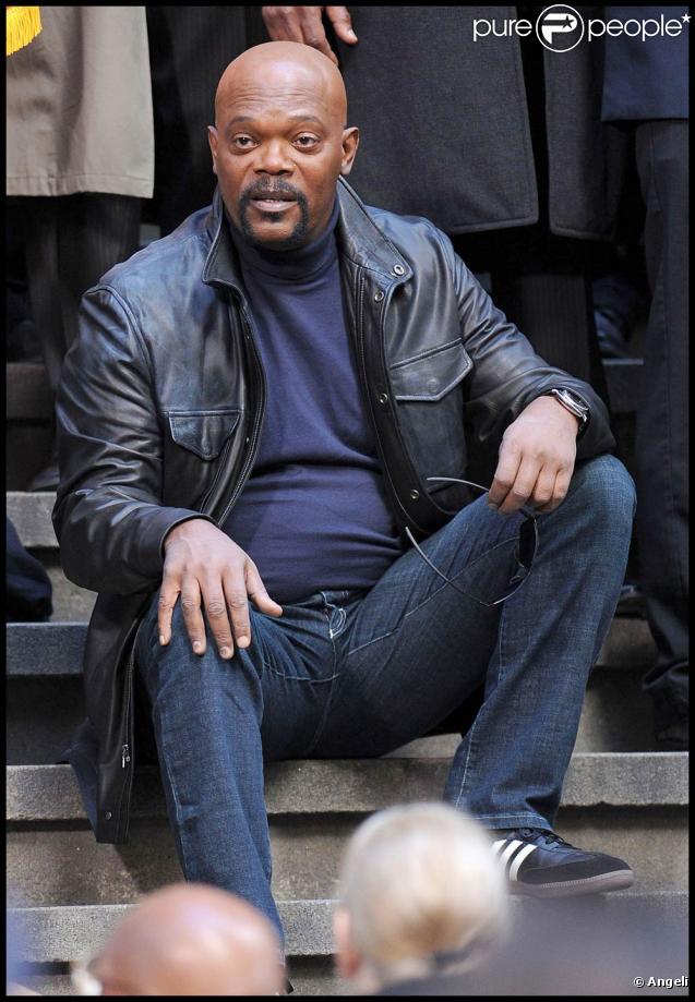 Samuel L. Jackson sur le tournage de la comédie  The other guys , d'Adam McKay, à New York, le 25 octobre 2009 !