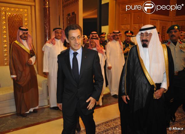Nicolas Sarkozy en Arabie Saoudite en compagnie du roi Abdullah le 17 novembre 2009 à Riyad