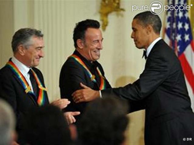 Robert de Niro, Bruce Sprinsteen et Barack Obama, à Washington, le 6 décembre 2009.