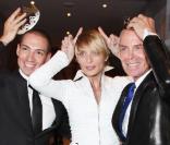 Alexis, Sarah Marshall et Jean-Claude Jitrois à la soirée de lancement des soldes à Paris à l'Hôtel Westin le 5 janvier 2009