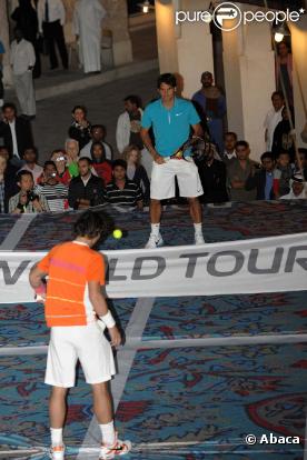 Rafael Nadal et Roger Federer s'envolent sur leur tapis volant, à Doha, le 3 janvier 2010 !