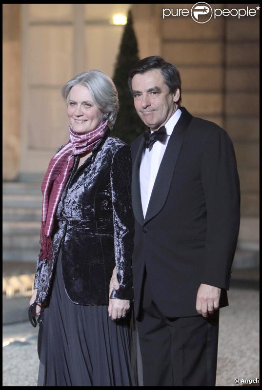François Fillon et son épouse Pénélope au dîner d'Etat organisé en l'honneur du président russe Dmitri Medvedev et de son épouse. 02/03/2010