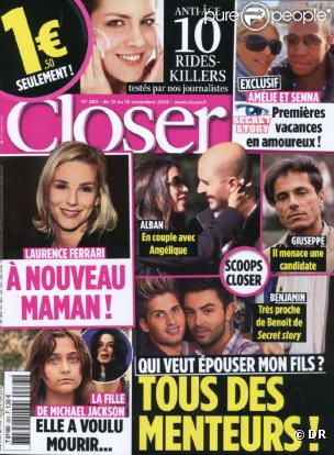 Le magazine  Closer  daté du samedi 13 novembre, actuellement en kiosques.