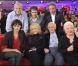 Luis Fernandez, Grégoire, Michel Drucker, Inès de la Fressange, Petula Clark, Charles Aznavour et Line Renaud durant l'enregistrement de l'émission Vivement Dimanche, diffusée le 28 novembre 2010 sur France 2.