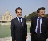 Nicolas Sarkozy et Jean-Louis Borloo, visite au Taj Mahal, le 26 janvier 2008 