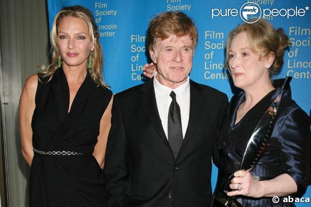 Uma Thurman et Robert Redford lors du Gala donné en l'honneur de Meryl Streep, le 14/04/08