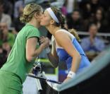 Petra Kvitova et Kim Clijsters à la finale du 19e Open GDF Suez, le 13 février 2011. 