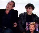 Jean Dujardin et Albert Dupontel dans la  Boîte à questions  spéciale Johnny Hallyday, diffusée sur Canal+, le 28 mars 2011.