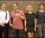 L'équipe du film Melancholia, Kiefer Sutherland, Lars Von Trier, Kirsten Dunst et Charlotte Gainsbourg 