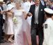 Charlène Wittstock fait son entrée dans la Cour d'honneur du palais  princier, pour la cérémonie religieuse l'unissant au prince Albert, à  Monaco, le 2 juillet 2011