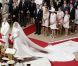 Charlène et Albert dans la Cour d'honneur du palais  princier, pour la cérémonie religieuse à  Monaco, le 2 juillet 2011