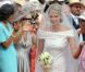 Charlène Wittstock fait son entrée dans la Cour d'honneur du palais  princier, pour la cérémonie religieuse l'unissant au prince Albert, à  Monaco, le 2 juillet 2011