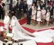 Charlène et Albert dans la Cour d'honneur du palais  princier, pour la cérémonie religieuse à  Monaco, le 2 juillet 2011