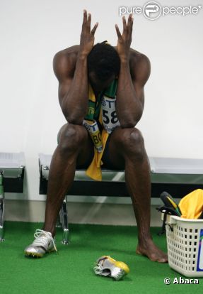 Usain Bolt, le roi déchu du sprint suite à sa contre performance en finale du 100m le 28 août 2011 lors des championnats du monde d'athlétisme à Daegu en Corée du Sud.