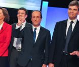 Ségolène Royal, Manuel Valls, François Hollande et Arnaud Montebourg, à Paris, le 5 octobre 2011.