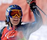 La skieuse hémiplégique Solène Jambaqué, aux jeux paralympic de Turin, le 11 mars 2006.