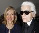 Hélène Mercier-Arnault et Karl Lagerfeld au Dior Homme automne-hiver 2012/2013 à Paris, le 21 janvier 2012.