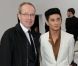 L'acteur chinois Nicholas Wu, très élégant tout en blanc, et Renaud Donnedieu de Vabres lors défilé Dior Homme à Paris, le 21 janvier 2012.