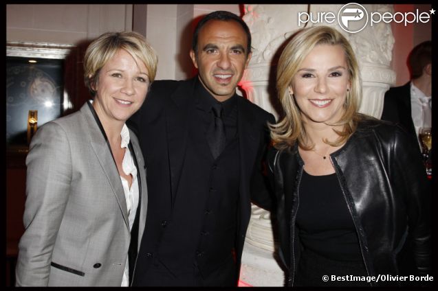 Ariane Massenet, Nikos Aliagas et Laurence Ferrari lors des 25 ans de TV Magazine au Plaza Athenée le 8 février 2012 à Paris