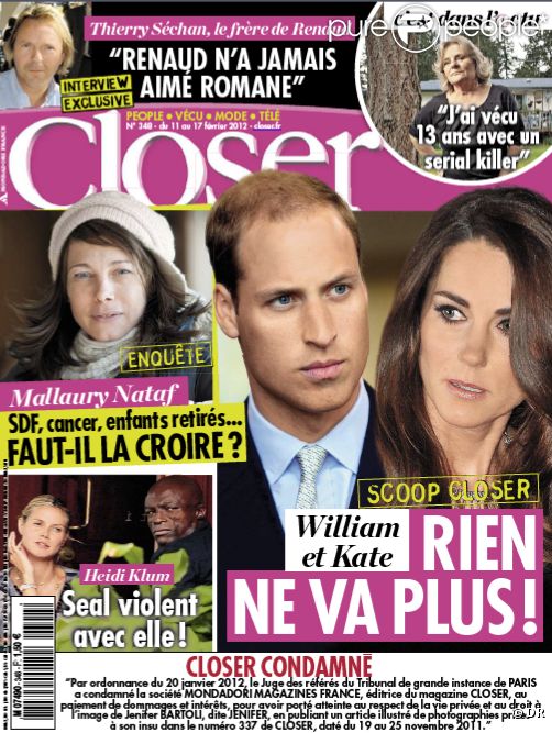 Le magazine  Closer  en kiosques le samedi 11 février 2012.