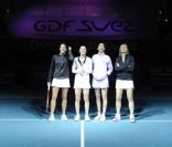 Amélie Mauresmo, Martina Hingis, Monica Seles et Martina Navratilova le 12 février 2012 à Coubertin lors de l'Open GDF Suez à Paris