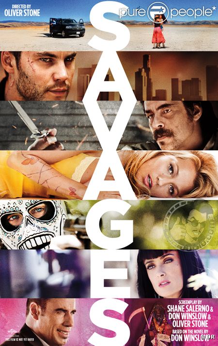 La première affiche de  Savages , le nouveau film d'Oliver Stone avec Blake Lively, Taylor Kitsch, Aaron Johnson, John Travolta, Benicio Del Toro et Salma Hayek.