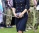  Kate Middleton à Victoria Barracks, Windor, le 25 juin 2011. 
 Catherine, duchesse de Cambridge (Kate Middleton), devenue de manière fulgurante une icône de style depuis son entrée dans la famille royale, s'en est souvent remise au bleu, une couleur qu'elle affectionne, pour des occasions spéciales. 