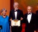 Audrey Tautou, Emmanuelle Riva, Michael Haneke, Jean-Louis Trintignant et Adrian Brody, lors de la cérémonie de clôture du 65e Festival de Cannes, le dimanche 27 mai 2012.
