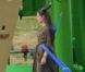 Angelina Jolie accrochée à un bras articulé pour les besoins d'une scène du film  Maleficent , actuellement en tournage en Angleterre. Le 26 juin 2012.