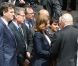 Arnaud Montebourg et Valérie Trierweiler aux obsèques d'Olivier Ferrand en l'église Saint-Sulpice, à Paris, le 4 juillet 2012.