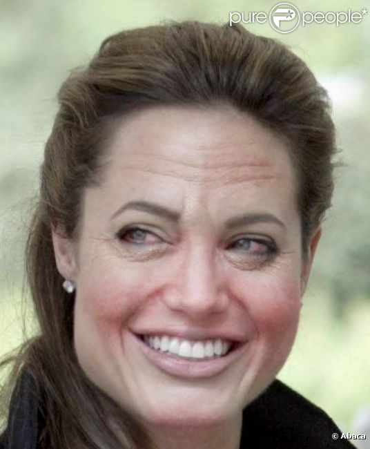 Photomontage d'Angelina Jolie après dix ans de beuveries régulières, selon l'application pour iPhone et iPad  The Drinking Machine .