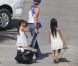 Laeticia Hallyday et ses fillettes Jade et Joy arrivent sur l'île de Saint-Barthélémy, le vendredi 27 juillet 2012.