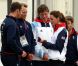Kate Middleton a rencontré le 6 août 2012 à Weymouth, en marge de la compétition de voile de Laser, les spécialistes britanniques Paul Goodison (Laser), le tandem Stuart Bithell et Luke Patience (470), et le quadruple champion olympique Ben Ainslie, roi du Finn.