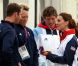Kate Middleton a rencontré le 6 août 2012 à Weymouth, en marge de la compétition de voile de Laser, les spécialistes britanniques Paul Goodison (Laser), le tandem Stuart Bithell et Luke Patience (470), et le quadruple champion olympique Ben Ainslie, roi du Finn.