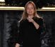 Stella McCartney fait une apparition à l'issue de son défilé printemps-été 2013 à l'Opéra Garnier. Paris, le 1er octobre 2012.