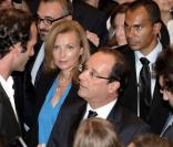 Valérie Trierweiler et François Hollande rencontrent les expatriés français à New York, le 25 septembre 2012.
