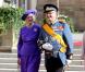 Le prince Henrik de Danemark et la reine Margrethe II de Danemark sortant de la cathédrale Notre-Dame de Luxembourg où le prince Guillaume et Stéphanie de Lannoy viennent de se marier, le 20 octobre 2012.